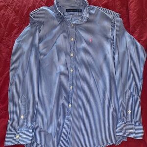 Ralph Lauren Blue and White Striped Button Down Shirt